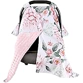 Baby Car Seat Cover, Breathable Infant Carseat Cover for Summer Peekaboo Opening Car Seat Canopy Cover, Nursing Cover for Baby Boys Girls (Flower)