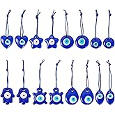 Spritewelry 16Pcs Turkish Blue Evil Eye Charms Lampwork Evil Eye Keychain Pendants Hamsa Eye Glass Hanging Decorations with Ropes for Home Ornaments Jewelry Accessories 8 Styles