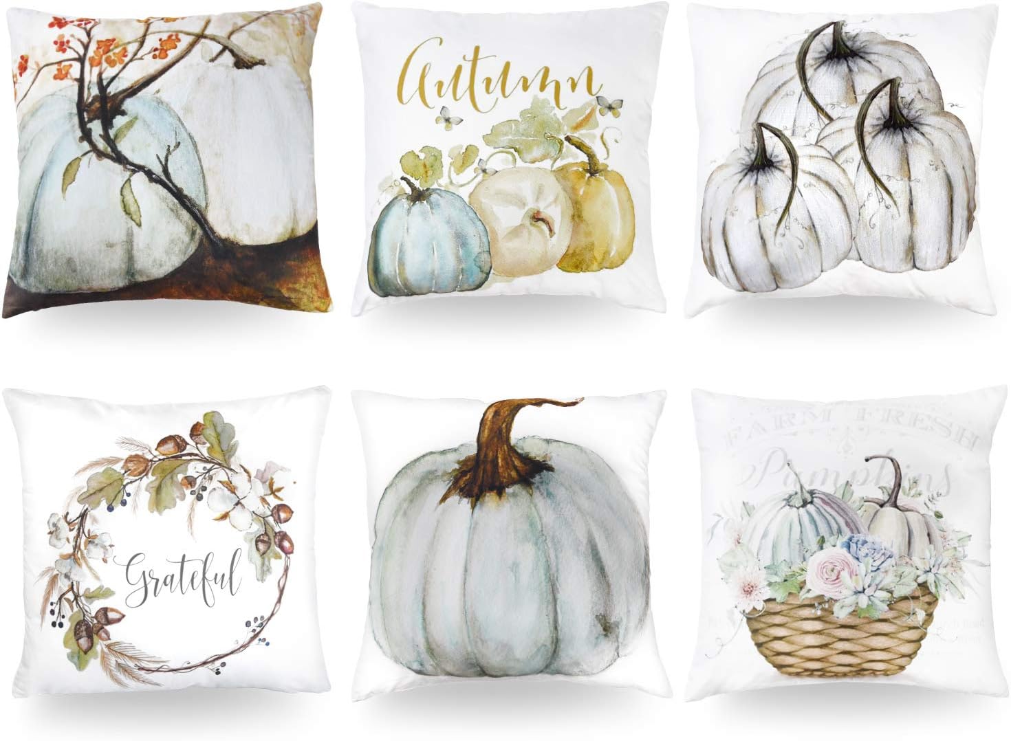 MENOLY 6PCS Fall Pillow Covers 18 x 18 Inches Thanksgiving Autumn Decorations Pumpkin Pillow Covers Pillow Cases Cushion Couch Covers for Autumn Fall Thanksgiving Day