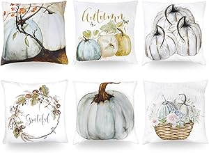MENOLY 6PCS Fall Pillow Covers 18 x 18 Inches Thanksgiving Autumn Decorations Pumpkin Pillow Covers Pillow Cases Cushion Couch Covers for Autumn Fall Thanksgiving Day
