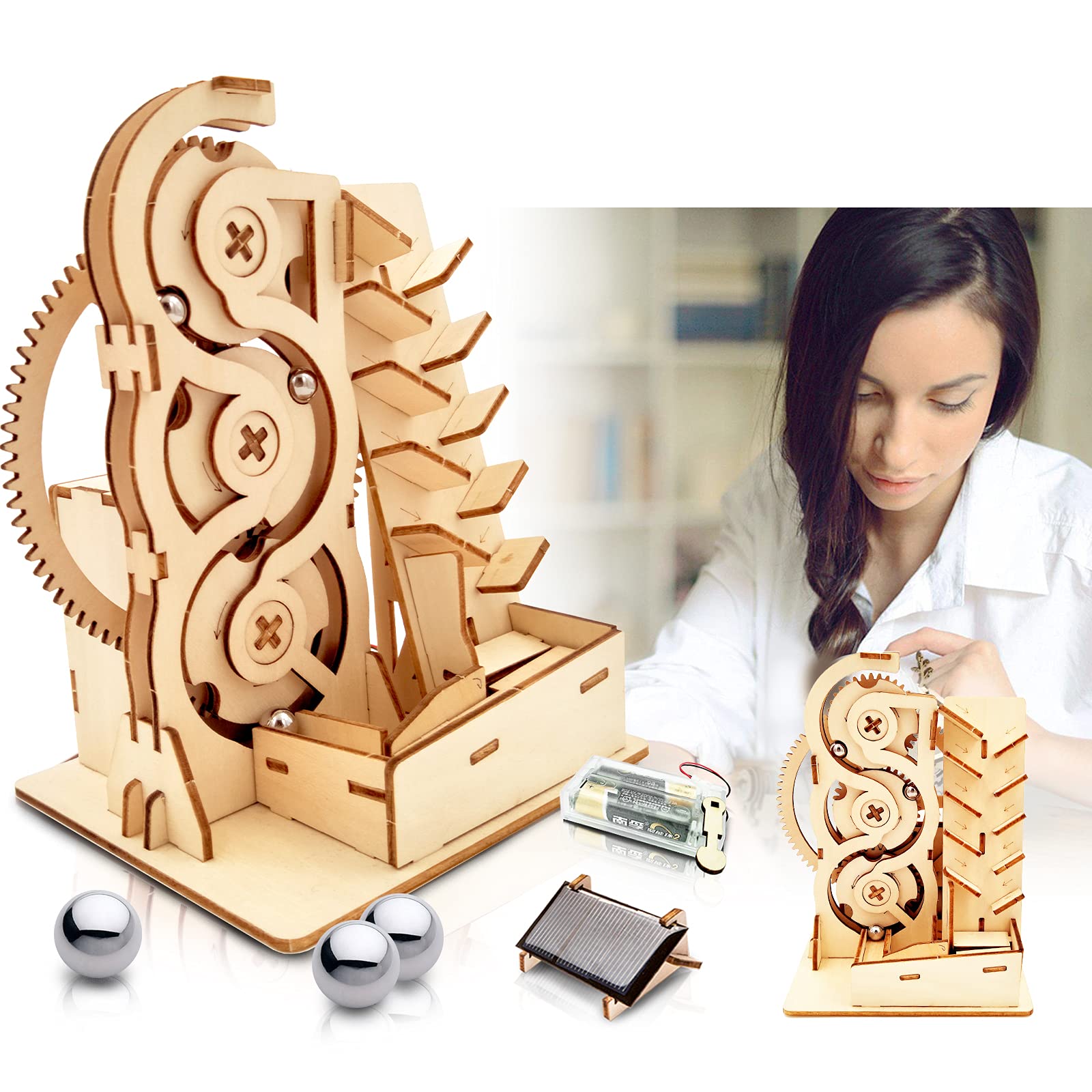 Photo 1 of Solar 3D Wooden Puzzle Marble Run DIY Model Kit Craft Sets Wood Mechanical Toys Experiments Projects Birthday Gift for Adult Men Age 14+ Years Old