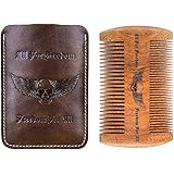 Beard Comb Kit with Real Leather Case Wooden Handmade Gifts for Men Skull Wings Design Gifts for Dad Mustache Comb for Beard