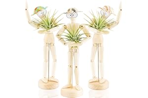 Melphoe 3 Pack Air Plant Holder Wooden Jointed Mannequin Tabletop Flexible Shape Adjustable Pose & DIY Accessories Decor Planter Tillandsia Air Fern Display Stand for Home, Office (3pack)