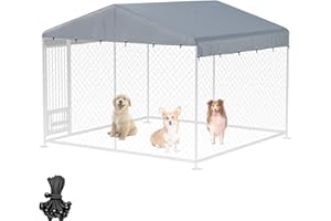 Outdoor Dog Kennel Cover 10'W x 10'L Replacement Dog Kennel Cover Made of 600D Waterproof Oxford Fabric Gray (Frame Not Inclu