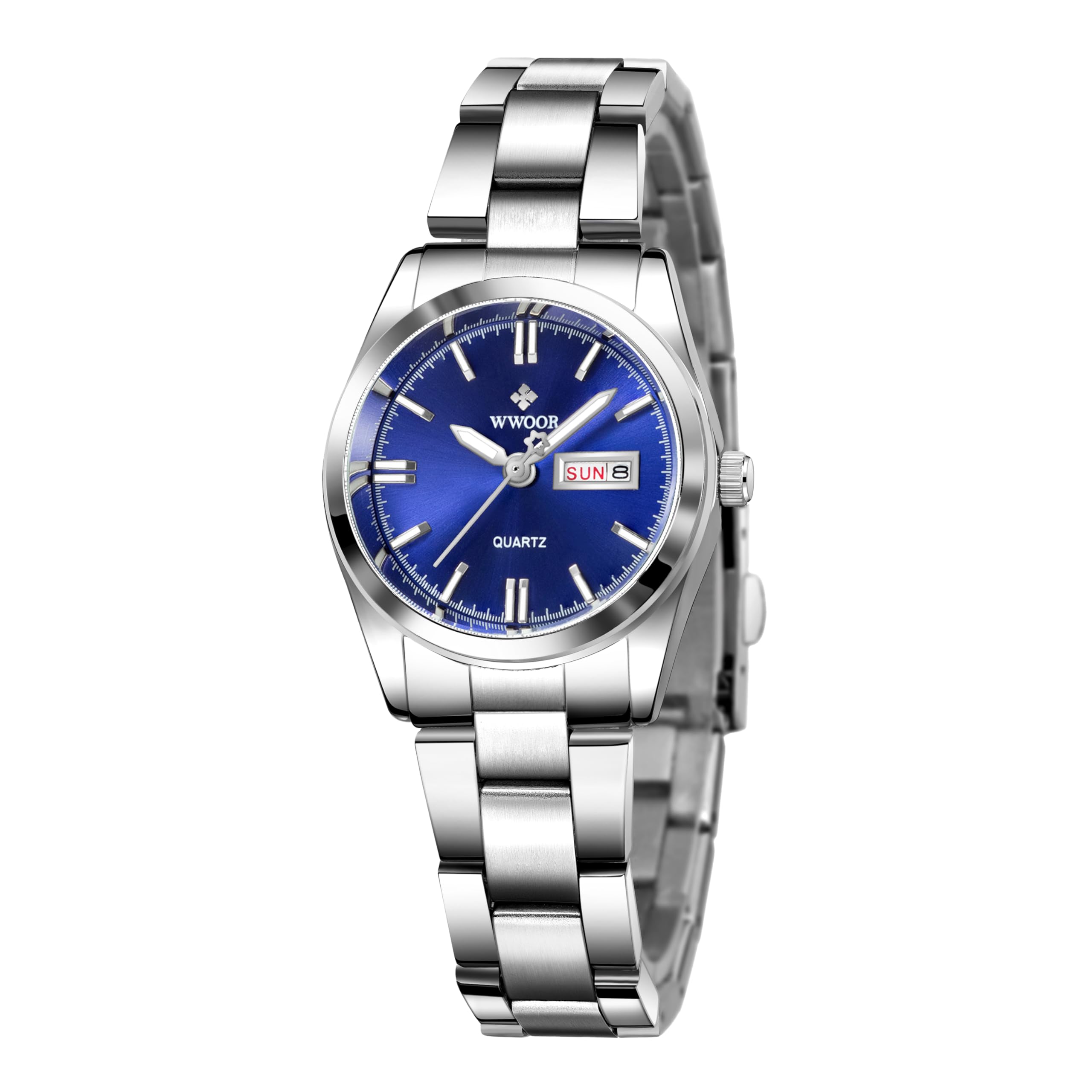 CARLIEN Women's Luxury Watches Luminous Waterproof Calendar Ladies Stainless Steel Dress Quartz Wrist Watch, Blue, 29mm, Fashion, Classic, Simple