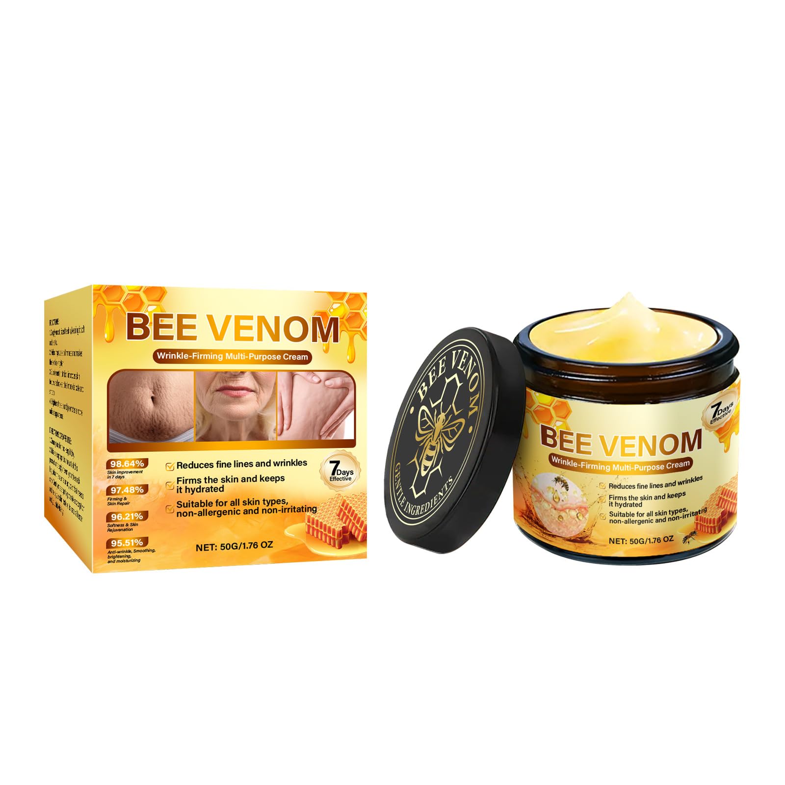 Bee Venom Wrinkle-Firming Multi-Purpose Cream, Bee Venom Skin Repair Cream, Professional Care Cream, Deep Moisturizing Reduces Wrinkles for All Skin Types