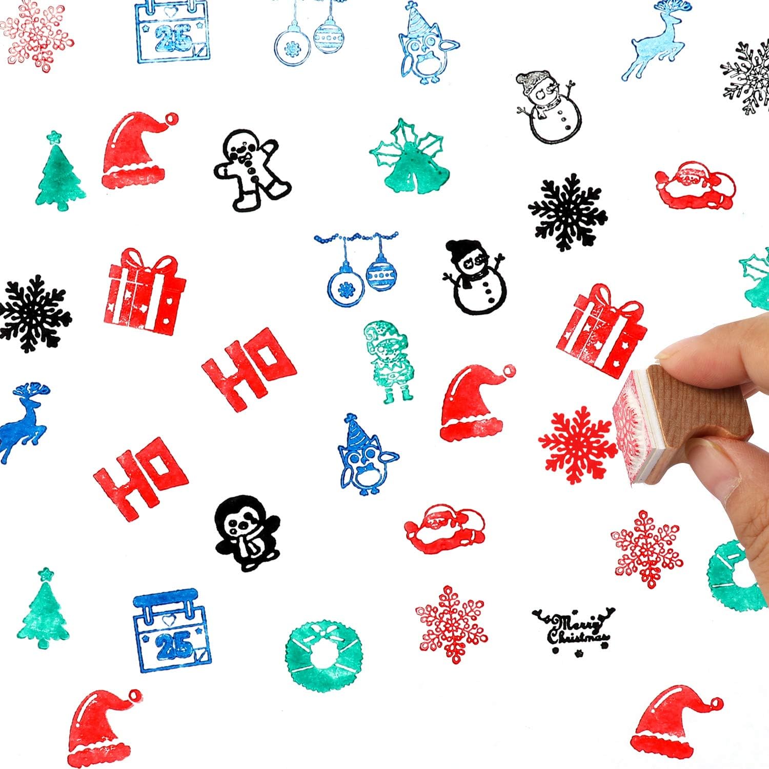 HOWAF 24pcs Wooden Christmas Stamps with Ink Pad for Kids Crafting Painting Card Making Christmas Stamp for Children DIY Scrapbooks Wrapping Paper Christmas Party Bag Fillers Favour Supplies Gift - Image 4