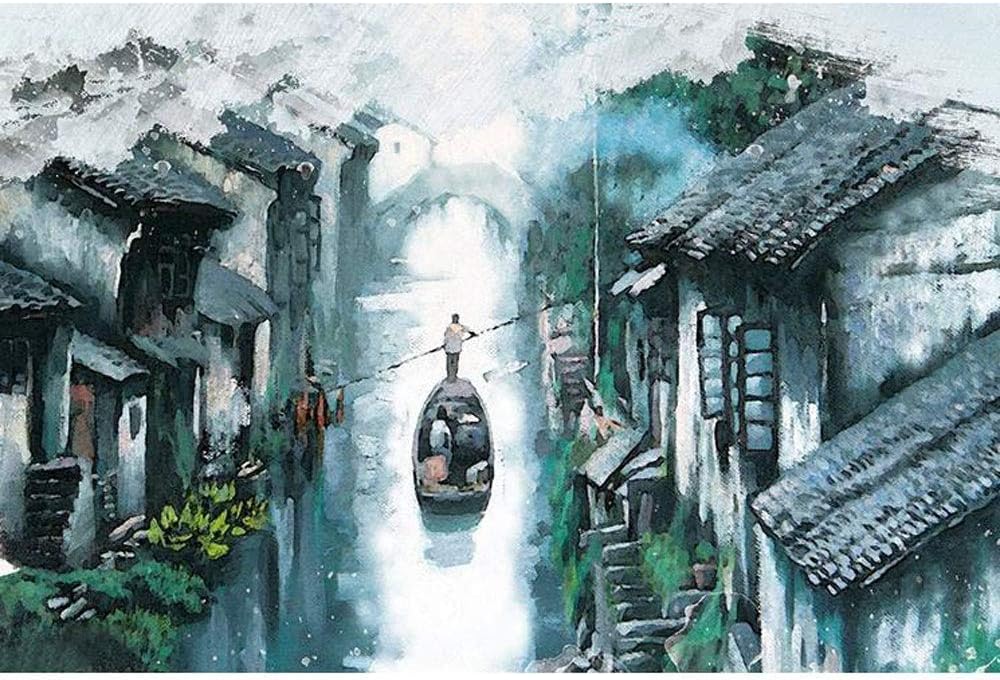 Lupovin Misty Rain Jiangnan Beautiful Scenery Painting Puzzle Adult Manual Decompression Toys Children's Educational Toys Modern Home Decorations Collection Wooden Puzzle 1000 Pieces