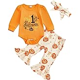 Baby Girl Outfit Infant Rib Ruffle Long Sleeve Romper Onesie Top Bell-Bottom Denim Pants Sets Cute Clothes