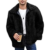 Flygo Mens Faux Fur Coat Winter Jackets Fluffy Lapel Long Sleeve Furry Fur Jacket Coats Thick Outerwear