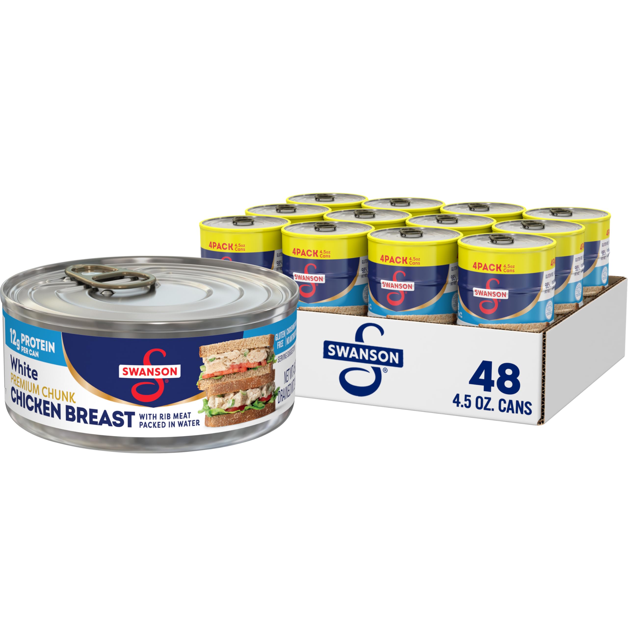 Swanson White Premium Chunk Chicken Breast with Rib Meat in Water, 4.5 oz. (Pack of 4) Image