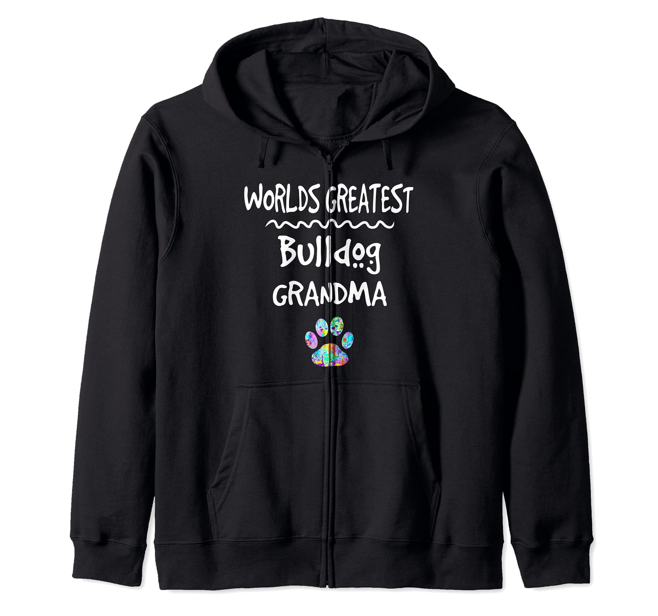 Worlds Greatest Bulldog Grandma Cute Dog Paw Print Pet Love Zip Hoodie