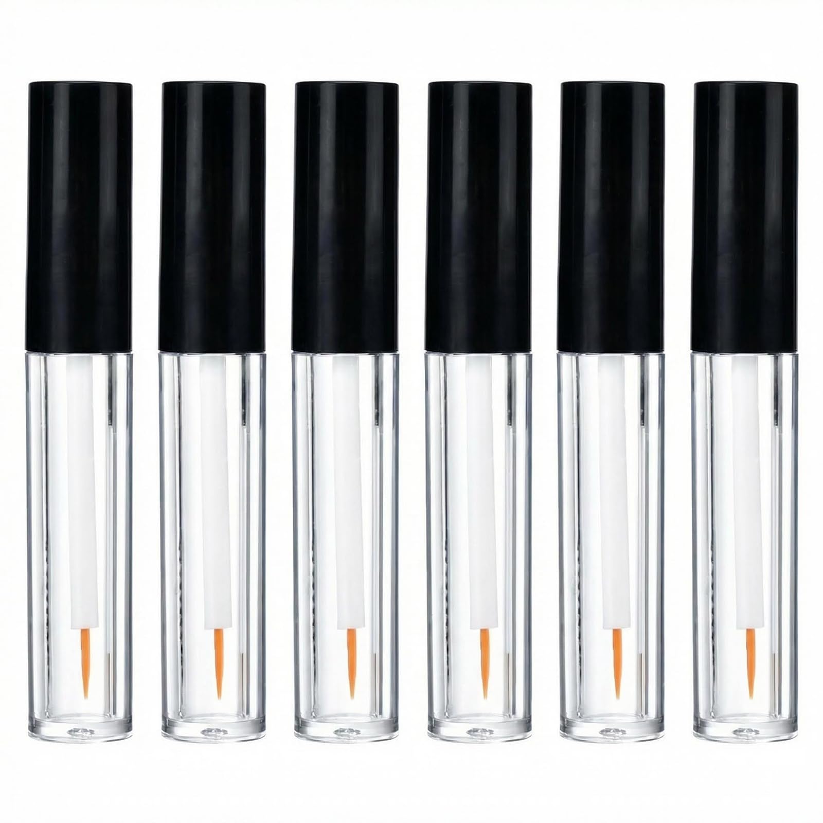 6Pcs 5ML Empty Clear Plastic Eyeliner Tube Container Mascara Bottles Makeup Eyelashes Tube Eyeliner Vials with Rubber Plug and Black Lid Eyelash Growth Oil Storage Holder Eye Gloss Liquid Tube