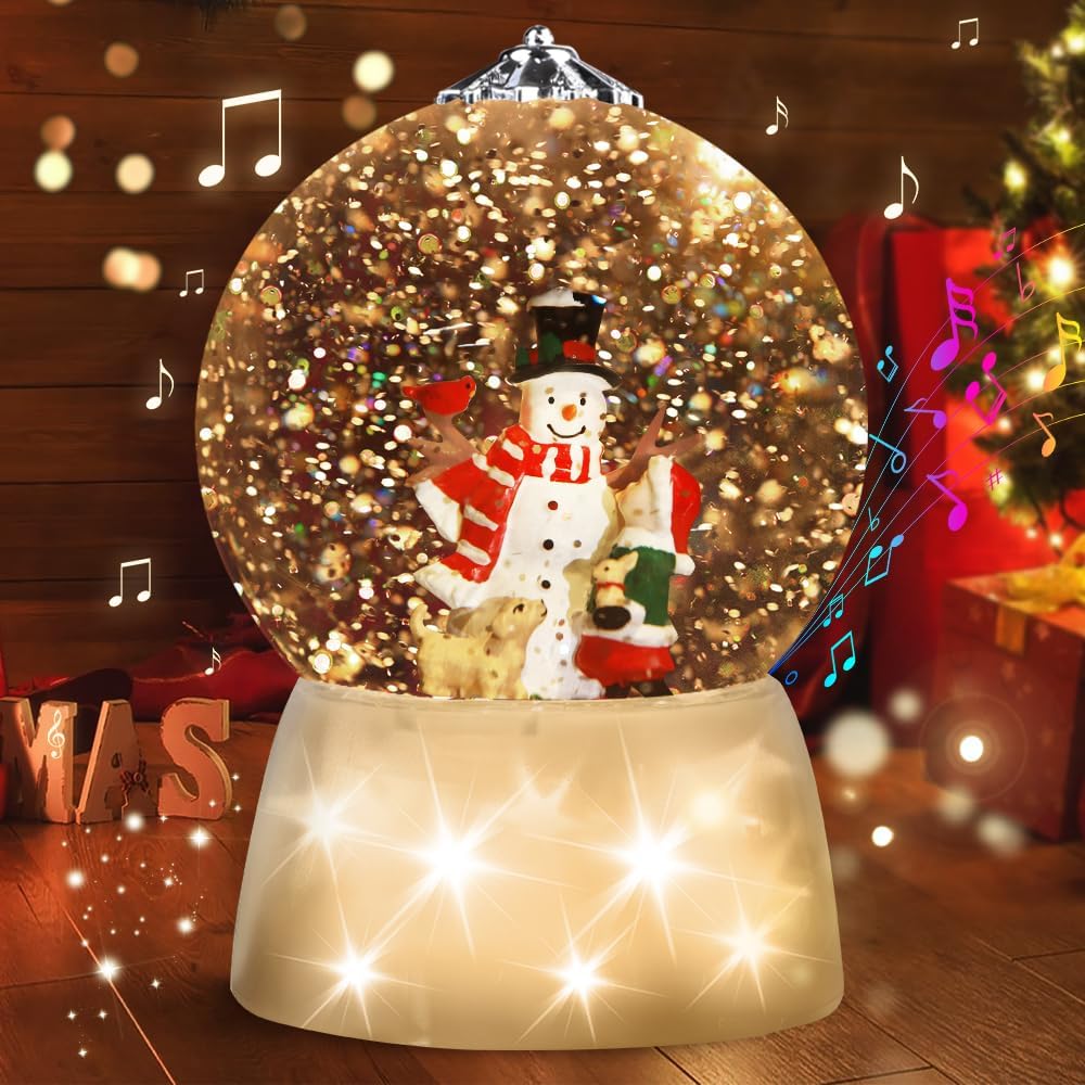 Snow Globes - VITAKEO [360° Rotating] Christmas Snow Globe Music Lantern,Christmas Snowman Decorative Lamp with 5H Timer Function, 8 Christmas Songs for Christmas Decoration, USB or Battery Powered.(7.48