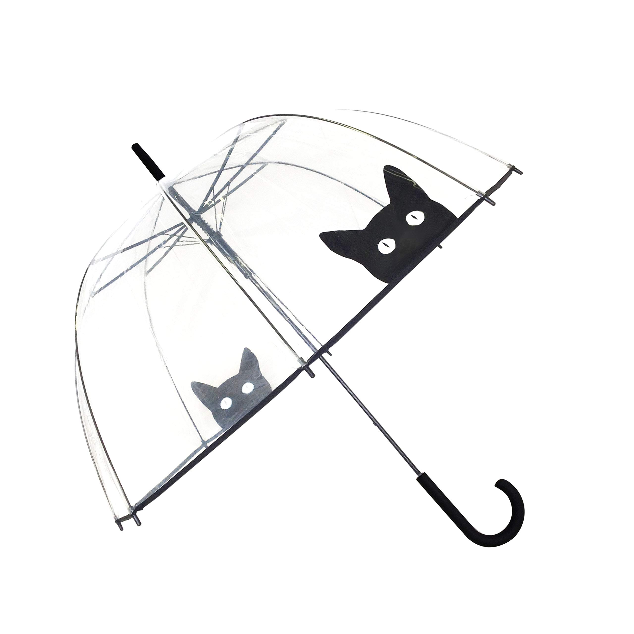 SMARTBULLE Long Transparent Umbrella, Birdcage Shape, Automatic Opening, Diameter 85cm, Dome Shape Umbrella, CAT Pattern