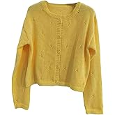SHENHE Women's Button Down Crew Neck Lightweight Long Sleeve Soft Knit Cardigan Sweater