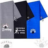 Newwiee 3 Pcs Bowling Towel with Clip, Grab Your Ball, Black Gray Blue | Funny Slogan Design, Soft Microfiber for Ball Cleaning, Metal Hook Clips to Bags, Ideal Gifts for Bowling Enthusiasts