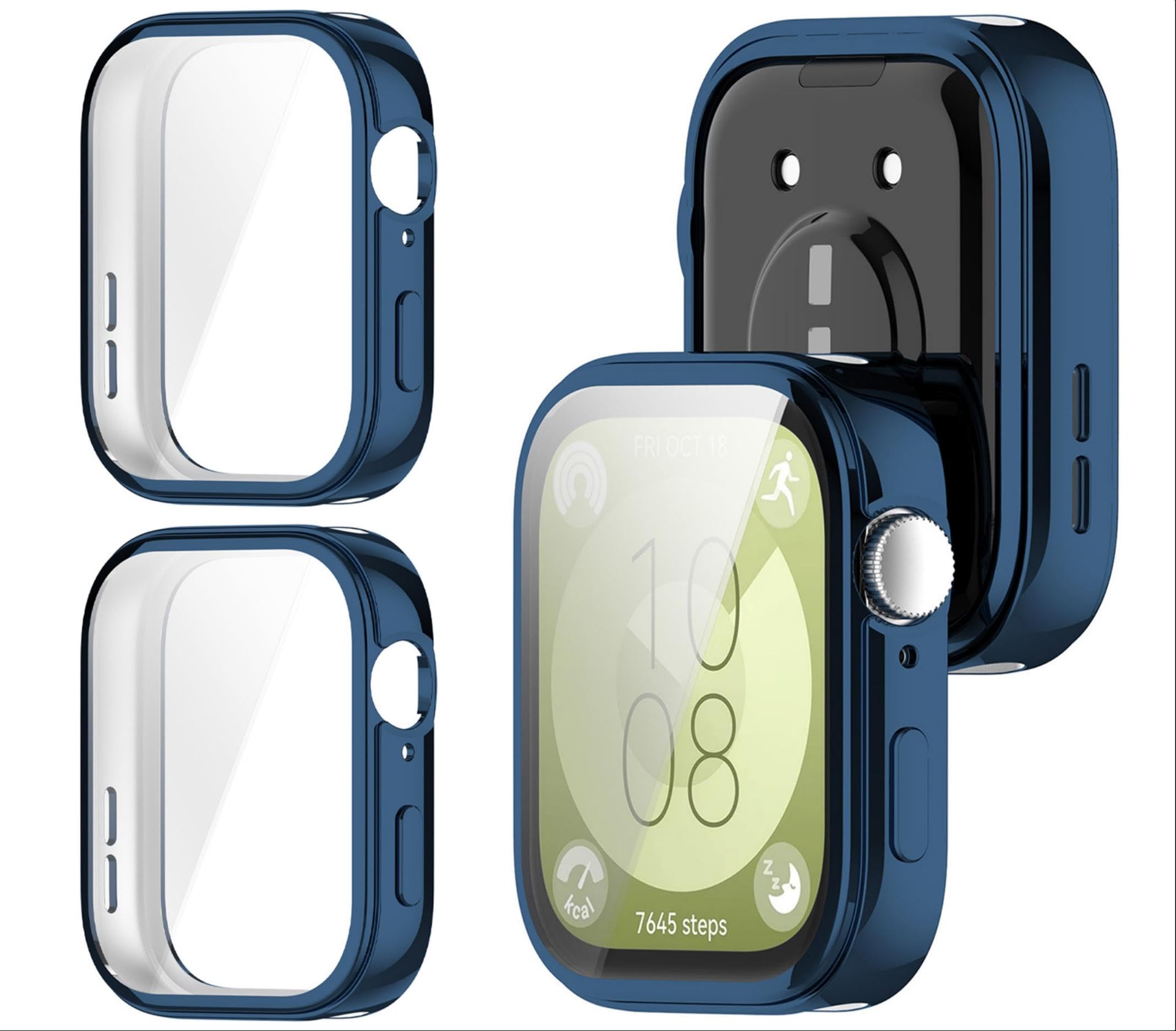 GIOPUEY [2 PACK Case Compatible with Huawei Watch Fit 3, Soft TPU, Shock Resistant, Huawei Watch Fit 3 Cover - Blue+Blue