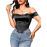 Kaei&Shi Night Out Outfits, Satin, Strapless, Off Shoulder Corset Top