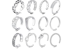 Mayhoop 12Pcs Open Toe Rings Adjustable Toe Band Ring Set Finger Foot Jewelry for Women Men