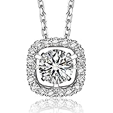MomentWish Floating Necklace for Women, 0.5/1 Carat Dancing Moissanite Necklace for Her 925 Sterling Silver Pendant Anniversary Birthday Christmas Gift for Wife Mom Girlfriend