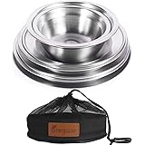 Bisgear Stainless Steel Plates Bowls Mess Kit 7pcs Backpacking Camping Kitchen Dinner Dish Family Set Outdoor Round Metal Dinnerware for Kids & Adults with Travel Bag