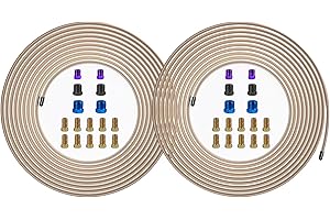 MuHize 1/4 Inch Copper Nickel Brake Line Kit (25 Feet x 2) - Corrosion Resistant Brake Tubing for Ford/Dodge Ram - Upgraded with 32 Braking Fittings Set