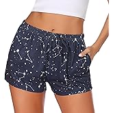 Ekouaer Women Pajama Shorts Comfy Lounge Bottom with Pockets Stretch Strip Sleepwear Drawstring Pj Bottoms Sleep Shorts