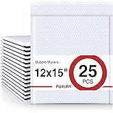 Fuxury Bubble Mailers 12x15" White Padded Envelopes 25 Pack large bubble mailer Strong Adhesion Padded Mailer,Self-Seal Bubble Envelope for Mailing Small Business,Magazine, Clothing.