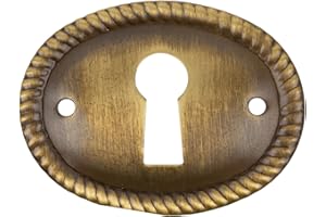 UNIQANTIQ HARDWARE SUPPLY Oval Antique Brass Decorative Keyhole Cover | 1-1/8" H x 1-1/2" W | Keyhole Escutcheon Plate for Cabinet Door, Dresser Drawers, Desk | Antique, Modern Furniture Hardware | UA-249-AB