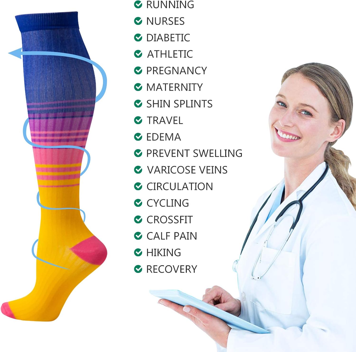 5 Pairs Compression Socks (20-30mmHg) for Men & Women Compression Stockings for Running, Athletic, Travel，Edema，Nurses (L/XL): Clothing