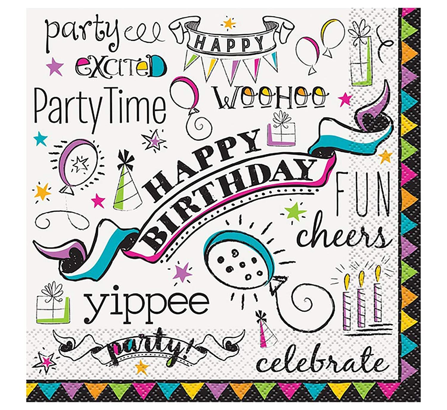 Unique Party 52172 - Doodle Happy Birthday Paper Napkins, Pack of 16