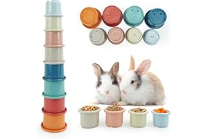 Karajuau 8 Pcs Stacking Cups for Rabbits, Rabbit Toy for Small Animals Hiding Food and Playing Toys, Safe Multi-Colored Different Sizes Bunny Toy with Treat Ball, Nesting Cups Set for Guinea Pig