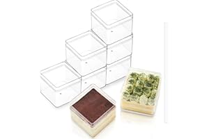20 Pack 12oz Square Clear Plastic Cups with Lids and Stickers Fruit Cups for Dessert,Tiramisu container with lid,Cupcake,Parf