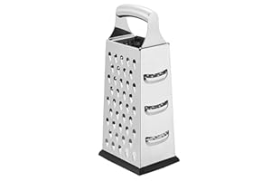 �鶹�� Basics Cheese Grater, Stainless Steel, 4-Sided Box Grater with Non-Slip Base, Dishwasher-Safe, Rectangular,22.8 cm, Bl