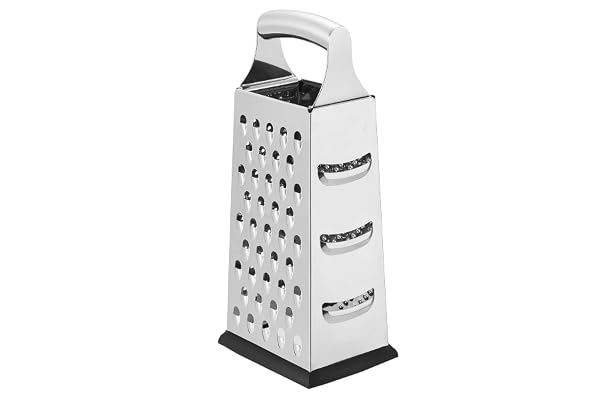 Amazon Basics Cheese Grater, Stainless Steel, 4-Sided Box Grater with Non-Slip Base, Dishwasher-Safe, Rectangular,22.8 cm, Bl