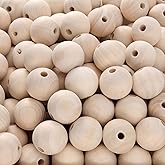 HAKZEON 25mm 300 PCS Natural Wooden Beads for Crafts, Round Spacer Unfinished Loose Wood Beads Set for Assorted Jewellery Making, Garland, Home Decoration, DIY Handmade