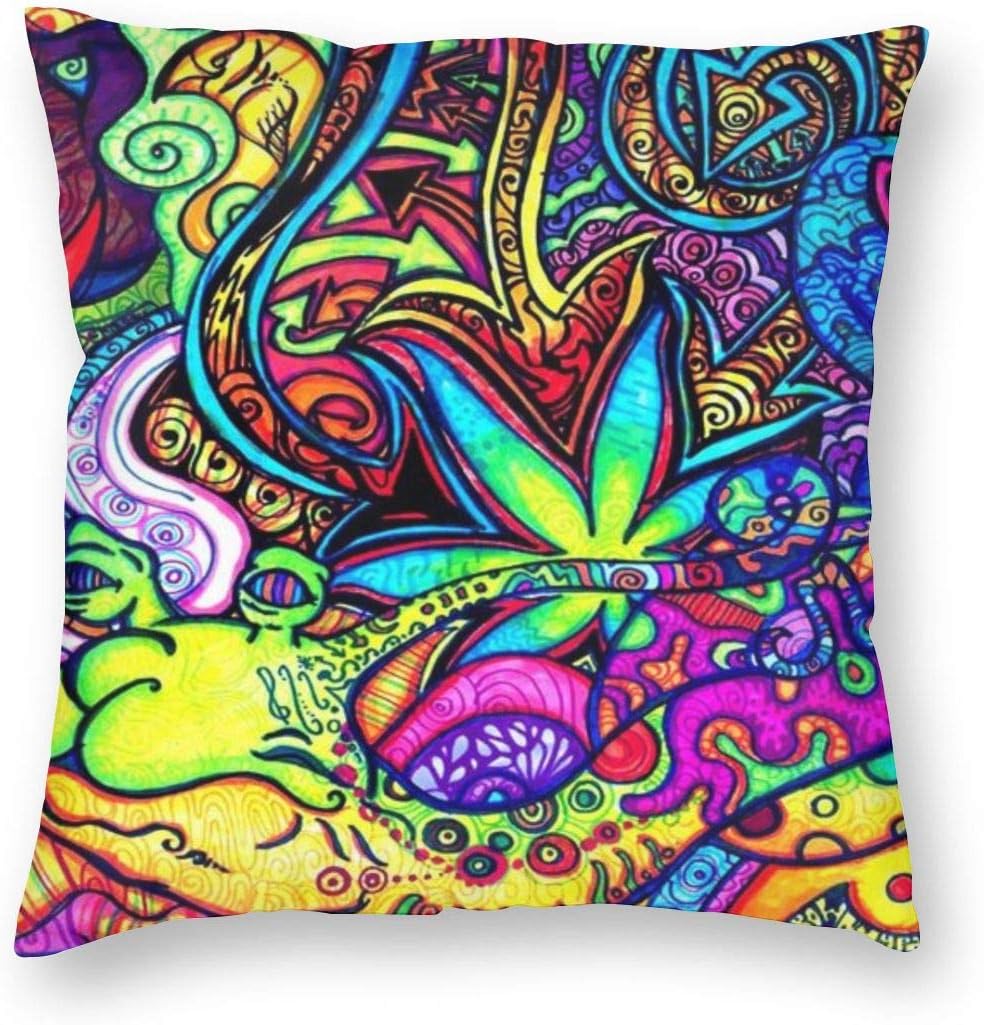Luxury Pillowcase with Invisible Zipper, Standard Size, Hypoallergenic Anti-Fade Throw Cushion Case - Trippy Marijuana Leaf Weed - Home Decor, Bed Sofa Chair Car Cushion Cover