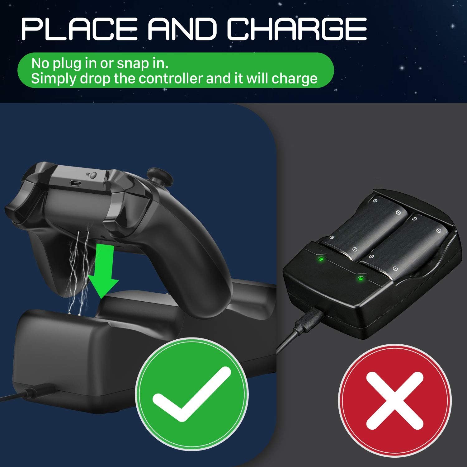 Fosmon Dual Controller Charger Compatible with Xbox One/One X/One S Elite Controllers, (Two Slot) High Speed Docking Charging Station Kit with 2 Rechargeable Battery Packs - Black: Electronics