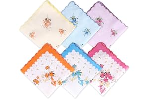 6pcs Cotton Handkerchiefs, 30x30cm/11.81x11.81 Inch 2 Styles Soft Vintage Flower Floral Embroidered Handkerchiefs