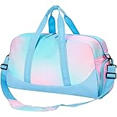 Choco Mocha Duffle Bag Kids Girls - Blue Overnight Bags for Kid with Shoes Compartment, Cute Weekender Bag for Sleepover Travel, Fated