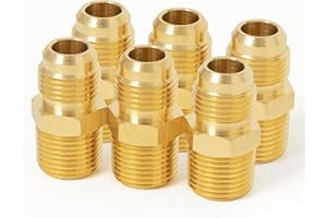 ChillWaves Brass Flare Tube Fittings, 3/8" Male Flare x 1/4" NPT Male Half Union Gas Adapter Pipe Connector for Propane(6-PACK)