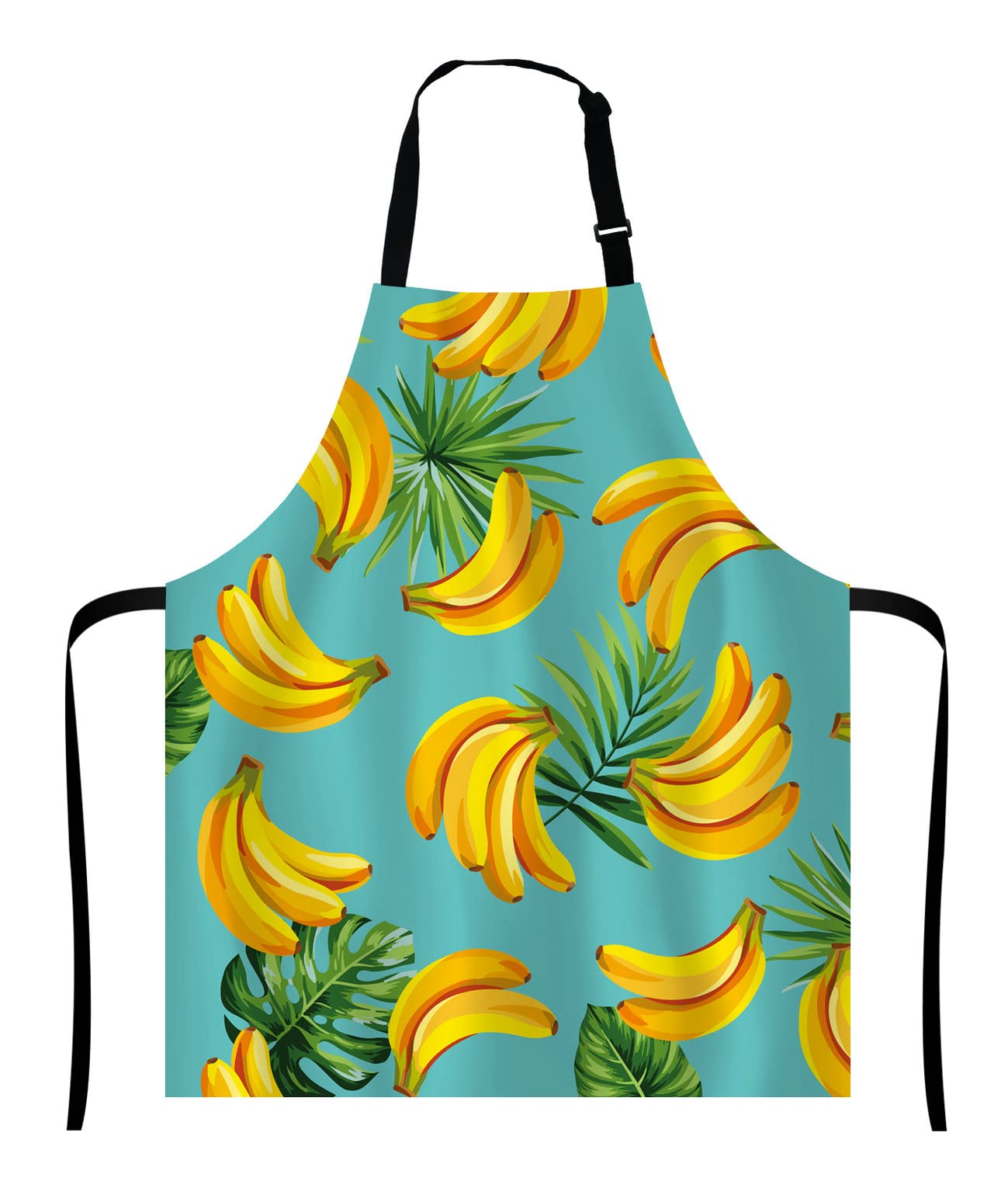Wasach Tropical Palm Leaves and Bananas Apron,Adjustable Neck Bib for Men Women,Suitable for Kitchen Cooking Waitress Chef