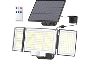 Gusicil Solar Outdoor Lights, [348 LED/3Modes] Upgraded Split Solar Motion Sensor Light Outdoor with Remote, IP65 Waterproof 3 Head Flood Lights, 300° Wide Angle Solar Security Lights(1 Pack)