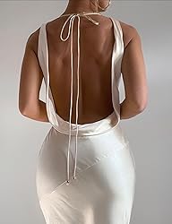 Satin Cowl Neck Sleeveless Backless Maxi Wedding