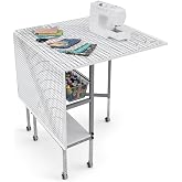 Sew Ready Foldable Hobby and Cutting Grid Table, White, 58.75 x 36.5 Inch | Grid Top for Fabric Cutting and Quilting, Storage Drawers and Shelf, Adjustable Height, Rolls on 6 Casters, Folds Flat