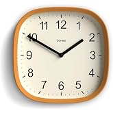 JONES CLOCKS&reg; Sprite wall Clock | Modern Square Clock | 10" | Yellow | Rounded retro design | Easy to read numbers | Perfect for kitchen or office