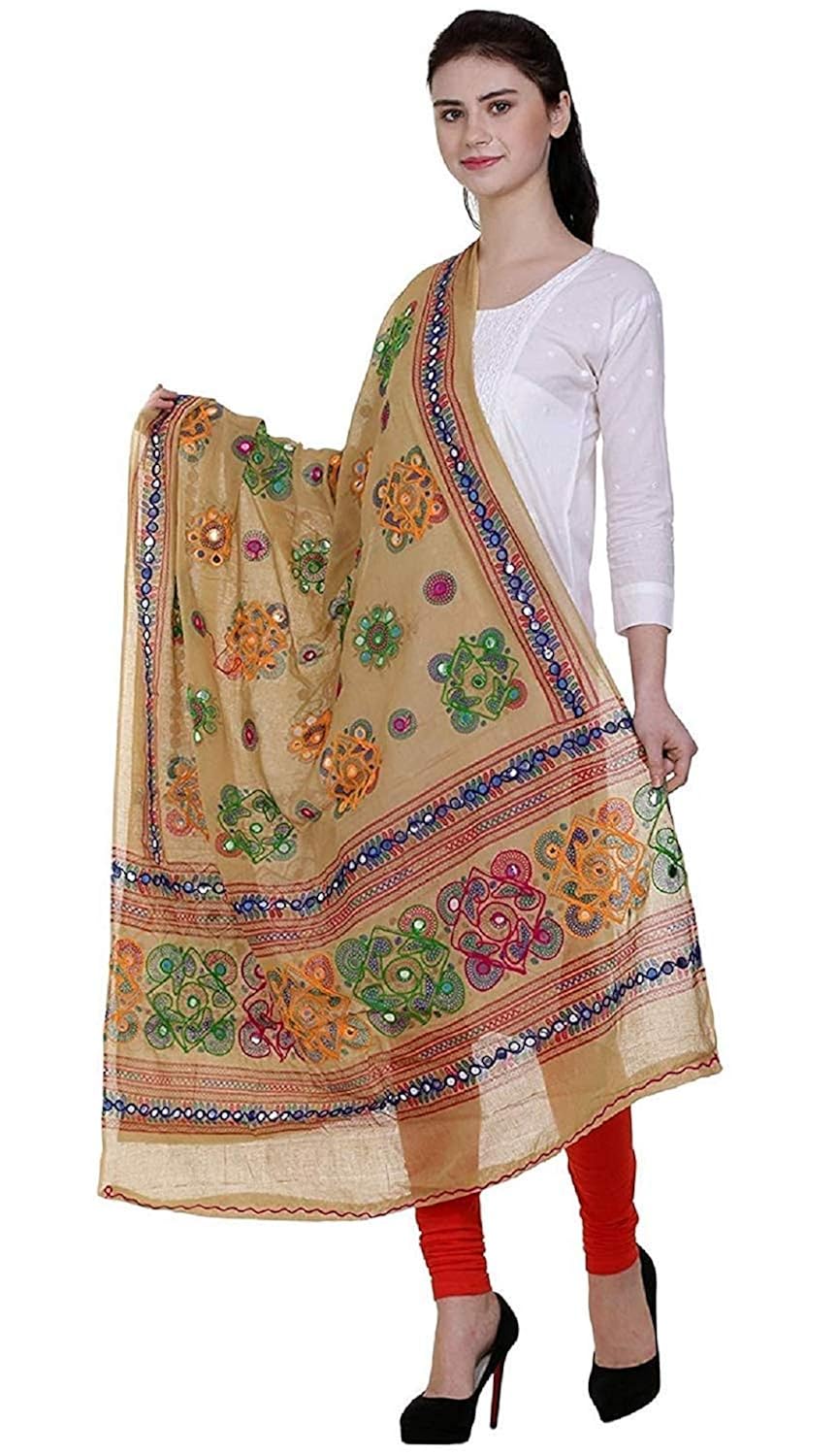 white many women's kutch work cotton dupatta chakachak