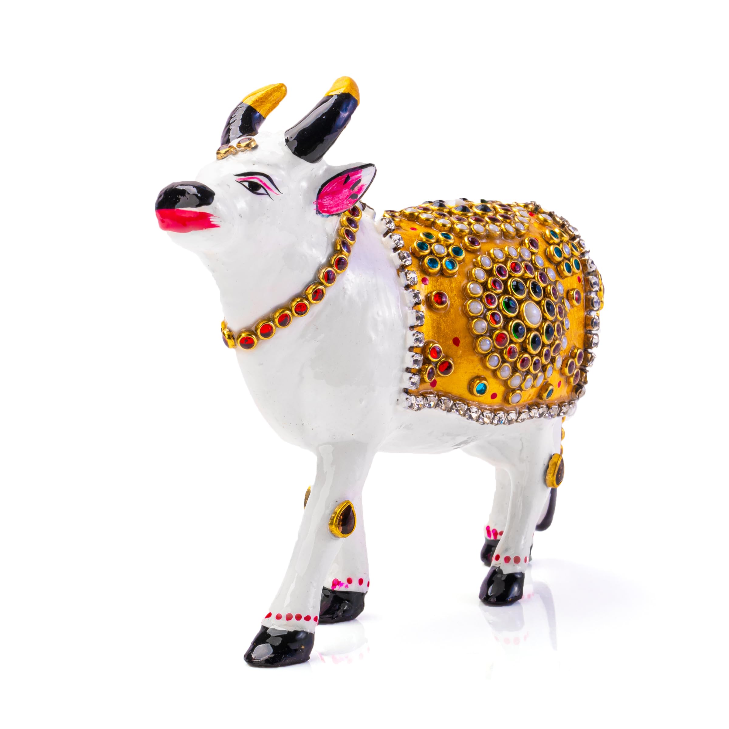 Tarini Gallery Minakari Traditional Indian Festive Décor Statue Sculpture Figurine Decoration for Home Office Party and Gifting (Minakari Big Stone Cow)