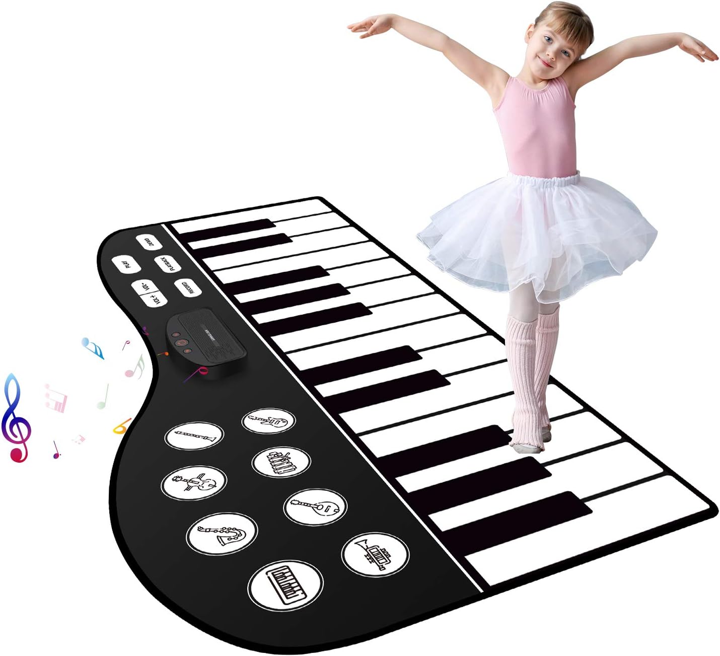 M SANMERSEN Piano Mat, 71" Piano Keyboard Mat 24 Keys Piano Play Mat with Record, Input, Playback Function Electronic Dance Mats Best Gift for Boys Girls Kids
